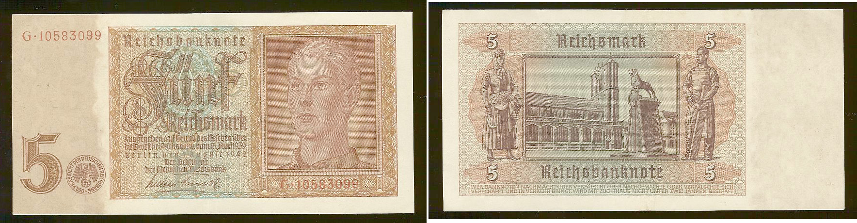 Germany 5 reichsmark 1942 AU+